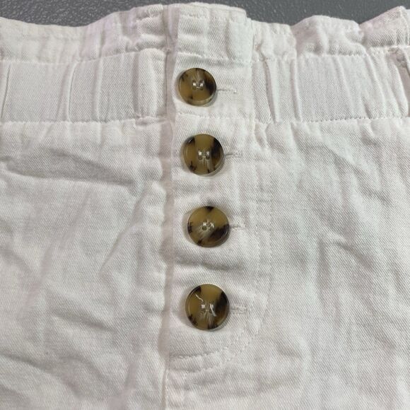 VERY J Mini Skirt Paperbag Waist Button Front Pockets Cotton Womens M White - Picture 6 of 8